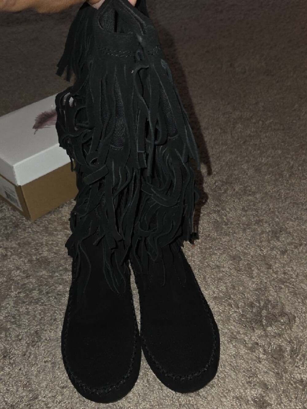 Fringe Mid-Calf Women's Boots - Black - Picture 2 of 8